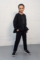 Spodnie dziewczęce z dzianiny w kolorze czarnym z mankietem.jpg