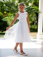 Komunijna sukienka z plisowanymi falbankami w kolorze ecru.jpg