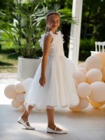 Komunijna sukienka z plisowanymi falbankami w kolorze ecru.jpg