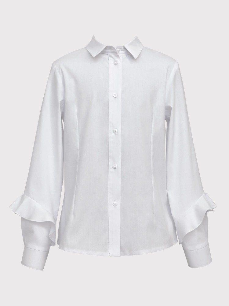 Biała koszula z  dekoracyjnymi falbanami na rękawach