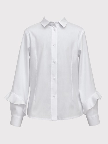 Biała koszula z  dekoracyjnymi falbanami na rękawach