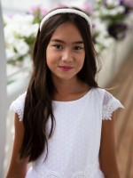 Ecru komunijna opaska wykonana z perłowej taśmy.jpg