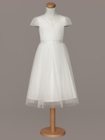 Ecru sukienka do Komunii z dekoracyjnym dekoltem.jpg