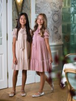 Różowa sukienka na przebranie po Komunii wykonana z brokatowego tiulu.jpg