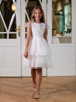 Ecru sukienka na przebranie po Komunii z falbanami .jpg