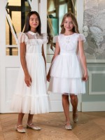 Ecru sukienka na przebranie po Komunii z falbanami .jpg