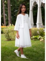 Komunijne bolerko z rozszerzanym rękawem w kolorze ecru.jpg