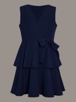 Granatowa sukienka z falbanami i kokardą na boku.jpg