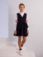 Granatowa sukienka z falbanami i kokardą na boku.jpg