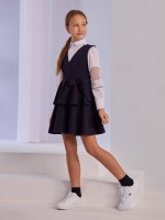 Granatowa sukienka z falbanami i kokardą na boku.jpg