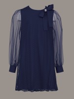 Granatowa sukienka z tiulowymi rękawami .jpg