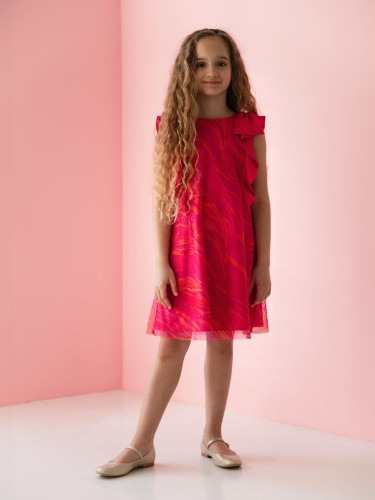 Kolorowa sukienka z kokardami na ramionach