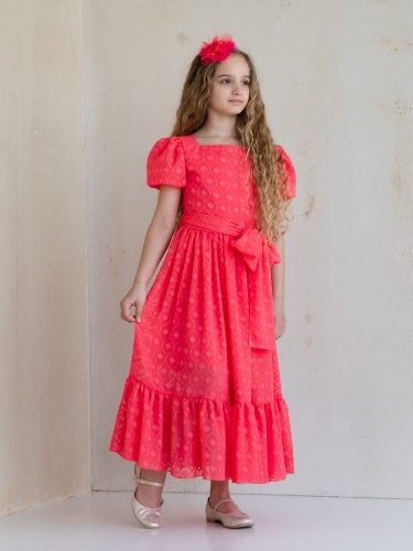 Długa, sukienka z bufiastymi rękawkami  