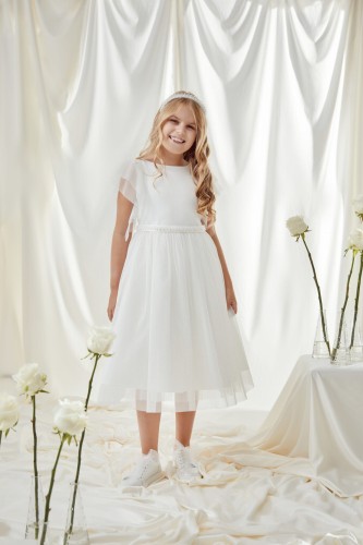 Ecru sukienka do Komunii z błyszczącą spódnicą
