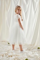 Ecru sukienka do Komunii z ozdobnymi kwiatami w taliijpg