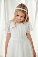 Ecru sukienka do Komunii z bufiastymi rękawkami.jpg