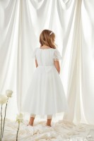 Ecru sukienka do Komunii z bufiastymi rękawkami.jpg