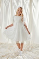 Ecru sukienka do Komunii z biżuteryjną taśmą na karczku.jpg