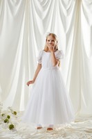 Biała, długa sukienka do Komunii z bufiastymi rękawkami.jpg